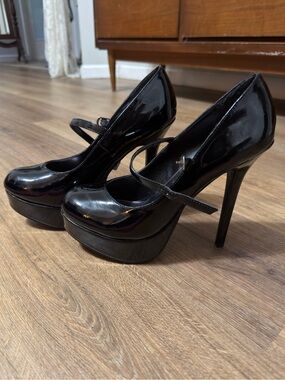 Charlotte Russe Black Patent Leather Mary Jane Platform Stiletto Spike Heels